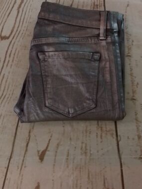 J Brand For Neiman Marcus Super Skinny Mid Rise Chrome Crinkle Jeans Size 25